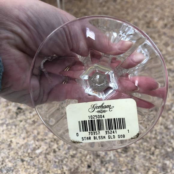 Gorham Star Blossom Gold Trim Full Lead Crystal Water Goblets Set of 4 Glasses - Picture 7 of 11